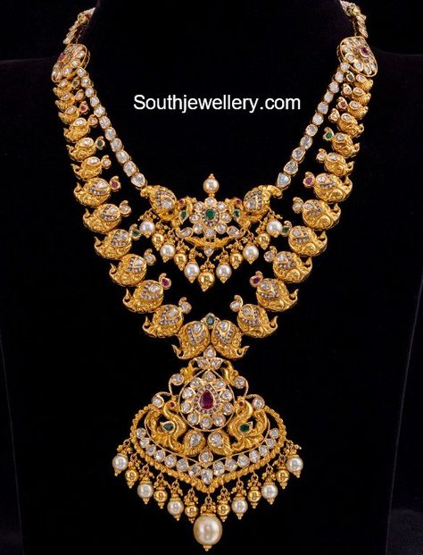 Mango Haram Designs Gold Latest Long, Mango Mala Designs, Mala Designs, Mango Haram, Mango Mala, Long Haram, Diamond Wedding Jewelry, Gold Jewelry Simple Necklace, Gold Necklace Indian Bridal Jewelry