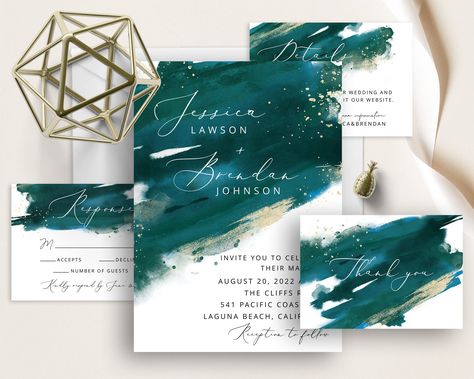 Teal And Grey Wedding, Teal Wedding Theme, Dark Teal Weddings, Teal Blue Weddings, Paint Brush Strokes, Navy Blue Wedding Invitations, Simple Elegant Wedding, Elegant Wedding Invitation, Teal Wedding