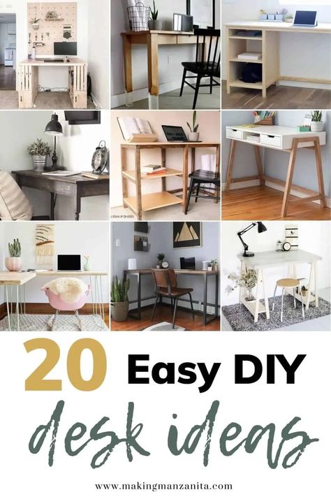 Want to build your own desk? Get inspired with these 20 cheap DIY desk ideas that are all easy and beginner-friendly! Choose your favorite desk plan and start building today! Simple Diy Desk Ideas, Diy Corner Desk Easy, Diy Bedroom Desk, Diy Desk Ideas Cheap, Cheap Diy Desk, Diy Small Desk, Diy Desk Ideas, Homemade Desk, Build Your Own Desk