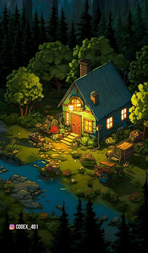 Codex (@codex_401) • Photos et vidéos Instagram Cozy Cottage In The Woods, Cottage Wallpaper, Personajes Studio Ghibli, Comfort Art, Woodland Cottage, House Cartoon, Peaceful Night, Enchanted Wood, Cartoon House