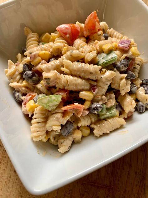 Grandma's Secret Recipes | Southwestern Pasta Salad Creamy Taco Pasta, Southwestern Pasta Salad, Southwestern Pasta, Mayo Pasta Salad Recipes, Creamy Pasta Salad, Can Corn, Taco Pasta Salad, Creamy Pasta Salads, Pasta Salad Ingredients