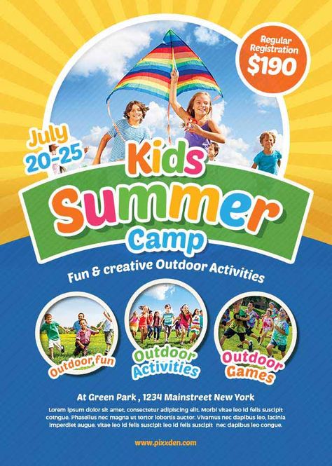 Kids Summer Camp Flyer Design Summer Camp Flyer Design, Camp Flyer Design, Camp Flyer, Kids Summer Camp, Kids Graphic Design, Pc Photo, Summer Camps For Kids, Flyer Printing, Free Flyer Templates