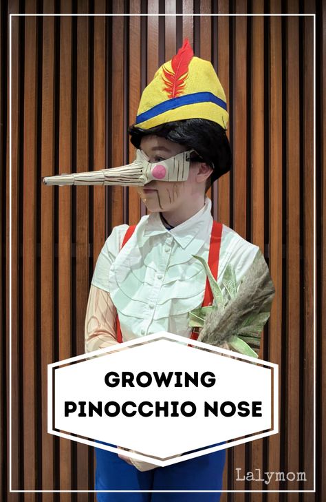 Diy Pinocchio Nose, Shrek The Musical Costumes Diy, Pinocchio Nose Growing Diy, Shrek Pinocchio Costume, Shrek Props Diy, Pinocchio Nose Diy, Pinocchio Costume Diy, Shrek Musical Costumes, Pinnochio Costume Diy