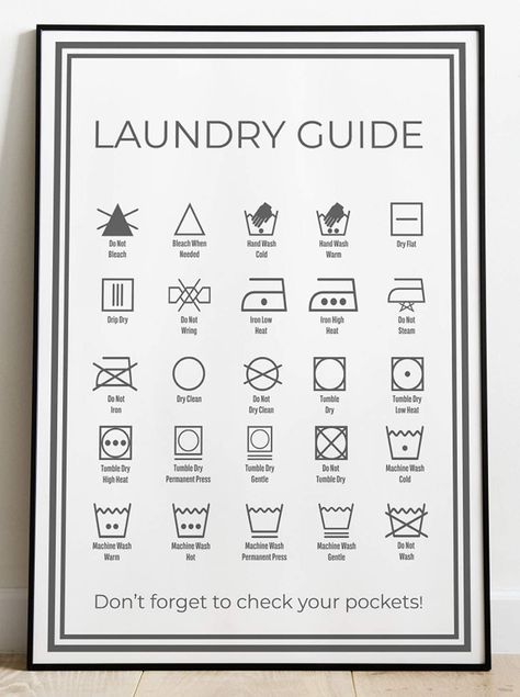 OCMM Complete Laundry Symbols A3 Wall Poster Sign Utility Room Washing Fabric Care Guide Instructions : Amazon.co.uk: Home & Kitchen Office Washroom, Washing Symbols, Laundry Room Office, Room Minimal, Cleaning Chart, Laundry Symbols, Laundry Room Sign, Oversize Artwork, Framed Canvas Painting