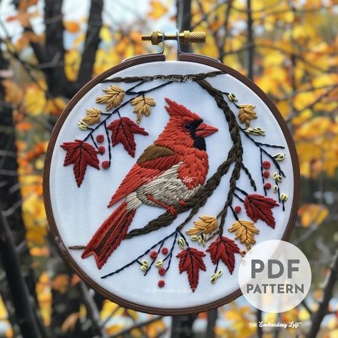 TheEmbroideryLoftCo - Etsy Cardinal Pattern, Embroidery Reference, Modern Hand Embroidery Patterns, Modern Hand Embroidery, Birds Embroidery Designs, Embroidery Hand, Bird Pattern, Bird Embroidery, Pola Sulam