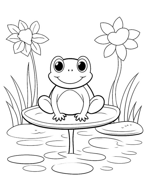 Barnyard Vbs, Flower Coloring Pages For Kids, Kids Colouring Printables, Spring Coloring Sheets, Frog Coloring, Kali Images, Pond Animals, Kids Colouring, Frog Coloring Pages