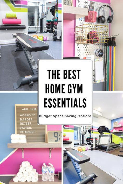 Home gym essentials Weights In Bedroom, At Home Gym Equipment For Women, Organized Home Gym, At Home Gym Must Haves, Home Gym Wall Decor Ideas, Pretty Home Gym Ideas, Home Gym Essentials Small Spaces, Organize Workout Equipment, Home Weight Room Ideas