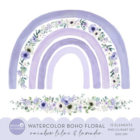 Boho rainbow floral watercolor lilac and lavender clipart set, Flowers Boho Rainbow, nursery clipart, Instant Download Boho Rainbow Flower, Purple Boho Rainbow, Lavender Clipart, Purple Nursery Decor, Boho Nursery Girl, Lavender Nursery, Boho Rainbow Nursery, Rainbow Drawing, Purple Nursery