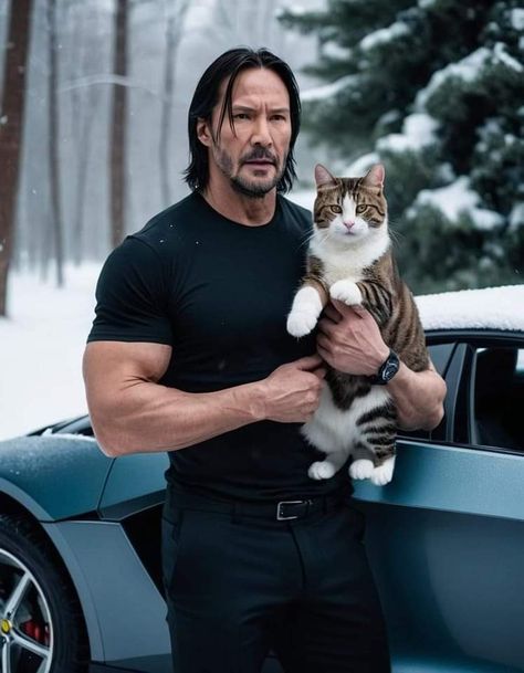 Keanu Reeves. Keanu Reeves Pictures, Celebrities With Cats, Men With Cats, Keanu Reeves Life, Small Gestures, Cats House, Cat Reading, Happy A, Wildlife Photos