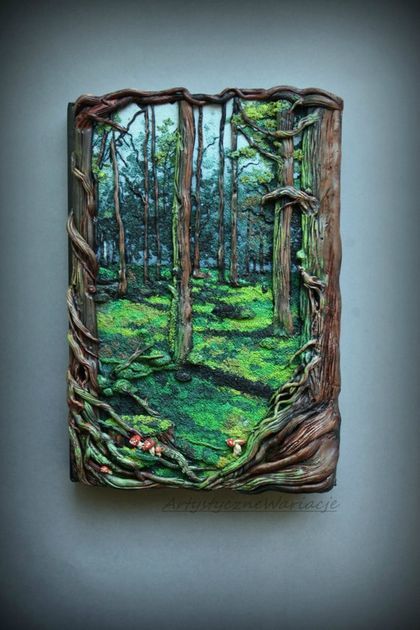 Polymer Clay Books, Forest Book, Polymer Clay Painting, Wal Art, Art Journal Cover, Fimo Clay, Polymer Clay Projects, Polymer Clay Tutorial, Polymer Clay Creations