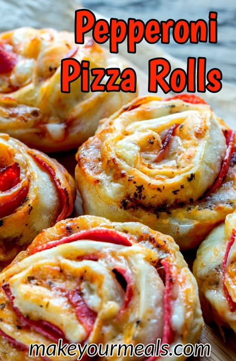 Make this delicious appetizer for your next party or for a great snack any day of the week!  #pizza #rolls #pepperoni #appetizer #gameday #tailgate #party #snack #recipe #easy #makeyourmeals Pizza Roll Appetizer, Pepperoni Pizza Rolls, Homemade Pizza Rolls, Pizza Roll Recipe, Pizza Roll, Easy Finger Food, Appetizers Easy Finger Food, Dips And Appetizers, Best Appetizer