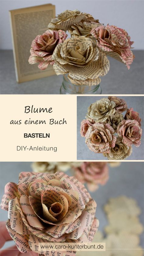 Diese kreativen Papierblumen sind schöne Dekoration für dein Zuhause oder ein schönes DIY Geschenk für deine Freunde. Sie können aus jedem Papier oder einem alten Buch gebastelt werden, damit sie einen Vintage Look bekommen. Die Anleitung findest du auf meinem Blog. #bastelnmitpapier #papierblumen #papierrosen #diy #diydeko #diydekoration #diygeschenk #diyidee Gifts For Gf, Book Page Crafts, Paper Lovers, Diy For Men, Diy Presents, Xmas Diy, Diy Birthday Gifts, Diy Blog, Diy Birthday