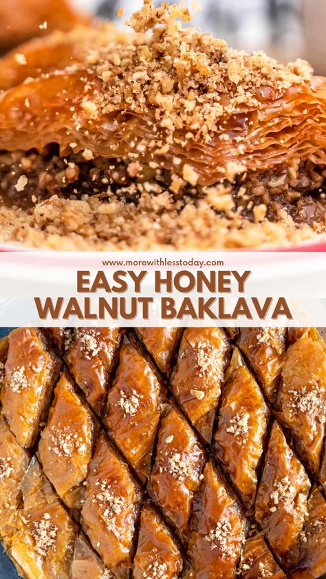 Honey Baklava, Walnut Baklava, Best Baklava Recipe, Middle Eastern Dessert, Filo Pastry Recipes, Middle Eastern Desserts, Baklava Recipe, Honey Walnut, Filo Pastry