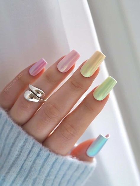 Pastel Nails Designs, Spring House, Milky Nails, Chrome Nails Designs, Tropical Nails, Square Nail Designs, Cute Spring Nails, Vacation Nails, Disney Nails