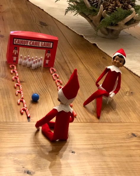 Elf on the shelf. Elf bowling. Elf On The Shelf Bingo, Elf On The Shelf Wrestling Ideas, Elf On The Shelf Scooter Ideas, Elf On The Shelf Bowling, Elf On The Shelf Ideas Activities, Elf Olympics, Elf Sprinkles, Elf Bowling, Elf Things