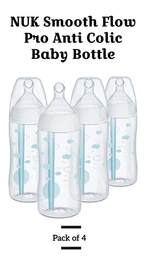 NUK Smooth Flow Pro Anti Colic Baby Bottle - Easy to Assemble and Clean & Reduces Newborn Spit-up & Gas, 10oz, 4-Pack, Neutral Colic Baby, Baby Bottle, Neutral Baby, Baby Bottles