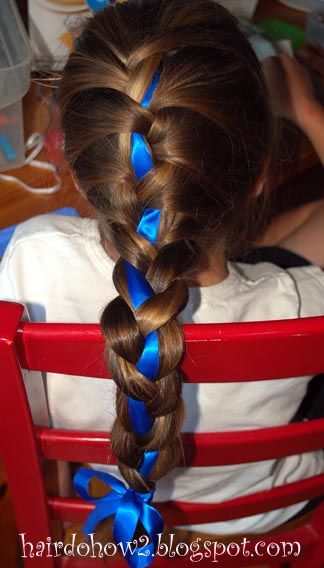 I had my hair French braided with ribbon woven in for my dad's wedding. It was prettier than this picture but same basic idea. French Braid With Ribbon, Athletics Outfit, Braid Colors, Braid With Ribbon, Guard Hair, Hair French, Fancy Braids, Softball Hairstyles, Ribbon Braids