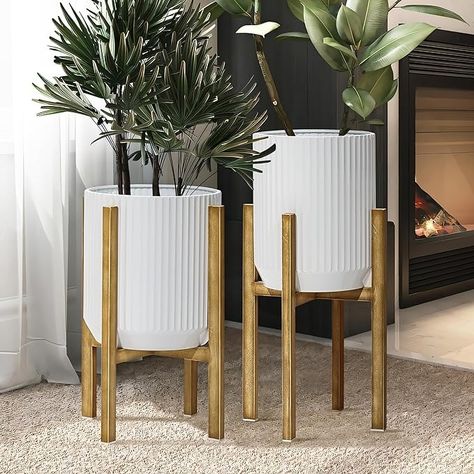 Amazon.com: LuxenHome Planters for Indoor Plants, Set of 3 Plant Pots, Luxury Flower Pots, Gray and Gold Metal Cachepot Planters with Black Stand, NOT Waterproof : Patio, Lawn & Garden Planters For Indoor Plants, Mid Century Modern Planter, Metal Flower Pots, Modern Planter, Floor Plants, Bedroom Wall Paint, White Plants, Modern Planters, Decorative Planters