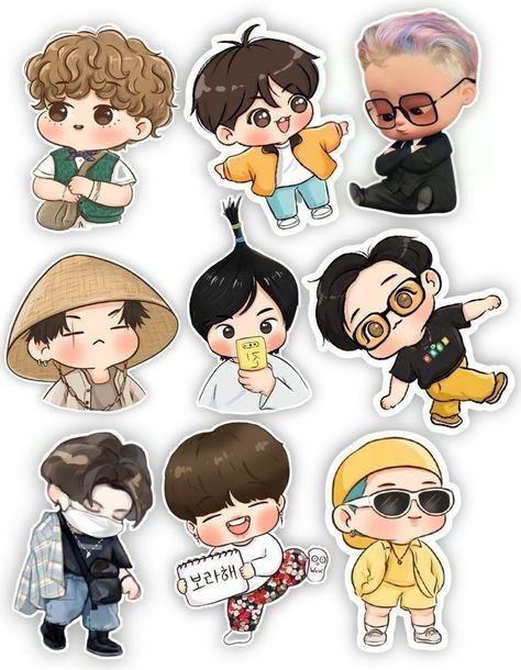 Korean Stickers, Pop Stickers, Stickers Kawaii, Scrapbook Stickers Printable, Kpop Drawings, Bts Drawings, Kawaii Stickers, Cute Easy Drawings, Bts Chibi