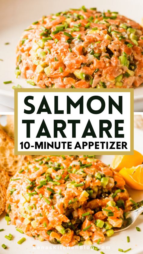 Salmon Tartare Avocado, Cold Salmon Appetizers, Smoked Salmon Tartare Recipe, Salmon Avocado Tartare, Sashimi Salmon Recipe, Sushi Grade Salmon Recipes, Appetizers With Salmon, Salmon Raw Recipes, Raw Salmon Recipes