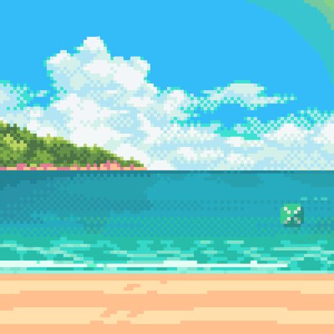 (99+) #pixelart on Tumblr Pixel Art Beach Gif, Pixel Beach Gif, Beach Pixel Art, Pixel Water, Pixel Beach, Pixel Illustration, Under The Sea Background, Tinola, Pixel Game