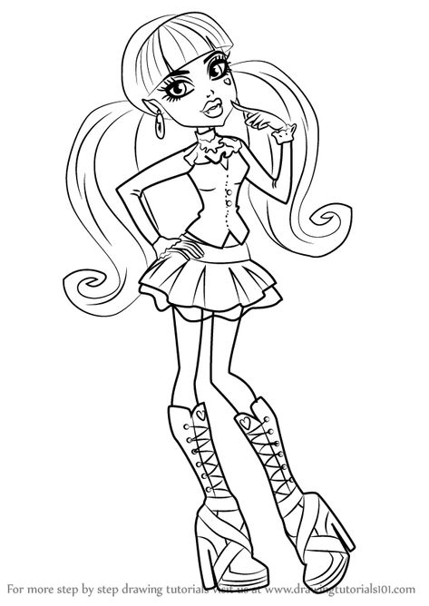 Learn How to Draw Draculaura from Monster High (Monster High) Step by Step : Drawing Tutorials Drawing Monster High, Draculaura Drawing, Kids Nursery Art, Doll Drawing, High Characters, Monster High Pictures, Monster Drawing, Custom Monster High Dolls, Monster High Art