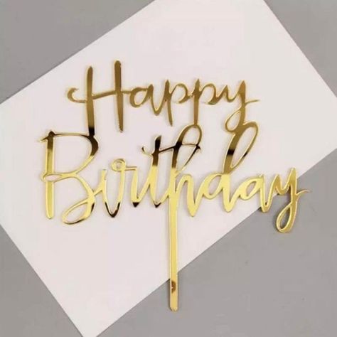 Gold Happy Birthday Cake Topper, 1st Birthday Party Cake, Golden Birthday Cakes, Happy Birthday Words, Season Decorations, Letter Cake Toppers, Cake Topper Acrylic, Happy Birthday Black, Letter Cake