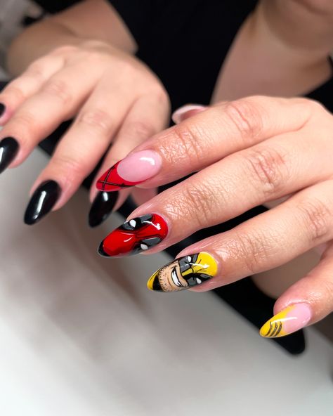 Deadpool and Wolverine, how did everyone like the movie?! Hard gel with hand painted character nail art Deadpool And Wolverine Nails, Red And Yellow Nails, Deadpool Nails, Wolverine Nails, Character Nail Art, Marvel Nails, Deadpool And Wolverine, Deadpool Wolverine, Hard Gel