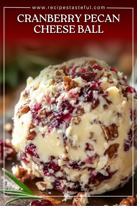 This Cranberry Pecan Cheese Ball is a festive appetizer that's perfect for holiday gatherings. Blending the sweetness of dried cranberries with the savory flavors of cream cheese, Parmesan, and pecans, it’s an easy and delicious treat to serve with crackers or bread. With just a touch of cinnamon, this cheese ball is a flavorful and elegant addition to any holiday table. Cream Cheese Dip With Cranberries, Caramel Apple Cheeseball, Cheese Ball With Dried Cranberries, Easy Cranberry Cheese Ball, Cranberry Nut Cream Cheese Balls, Maple Pecan Cheese Ball, Cheese Balls For Christmas Holidays, Savory Recipes With Cinnamon, Cranberry Pecan Cream Cheese Ball