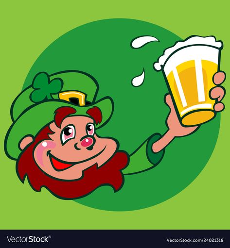 Drunk Leprechaun, Pint Of Beer, Green Hat, Green Hats, Hat Band, Vector Art, Adobe Illustrator, Vector Images, Toast