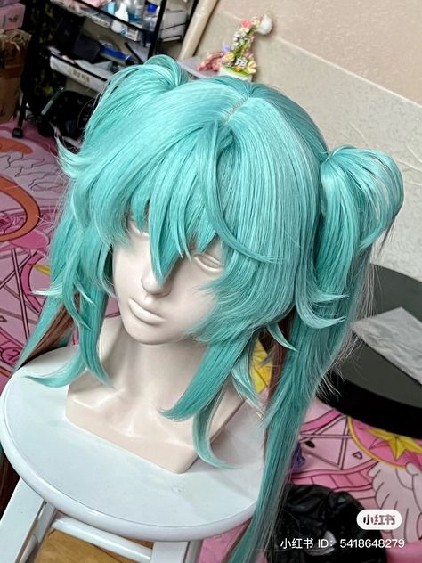 Miku Hair, Vocaloid Hairstyles, Cosplay Design, Miku Hairstyles, Hatsune Miku Hair, Cosplay Wig, How To Style A Cosplay Wig, Cute Cosplay Wig, Miku Cosplay Makeup