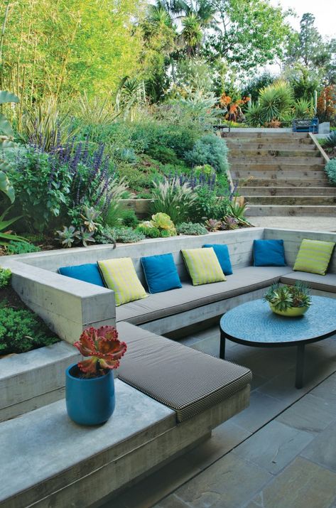 Backyard Sitting Areas, Amazing Landscaping Ideas, Sunken Patio, Budget Landscaping, Landscaping Around House, Kids Backyard, Garden Seating Area, Concrete Patios, Landscaping Retaining Walls