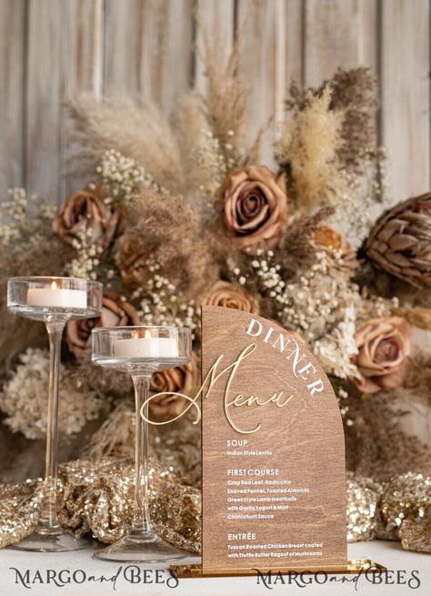 Boho Food Table Decor, Brown Neutral Wedding Theme, Copper And Champagne Wedding, Boho Wedding Centerpieces Round Table, Brown Wedding Decor, Boho Wedding Table Decor, Fall Wedding Boho, Wedding Buffet Table, Wood Table Numbers Wedding