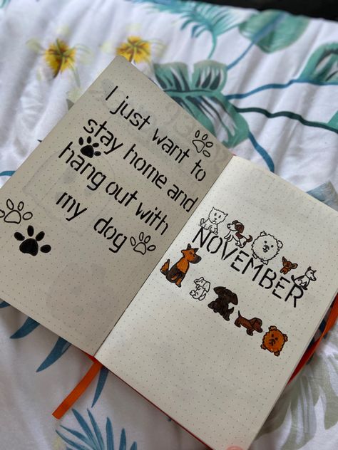 November Bullet Journal Theme, Puppy Journal, Bujo 2023, November Bullet Journal, 2024 Bujo, Bujo Themes, Journal 2023, 2022 Goals, Sketch Note