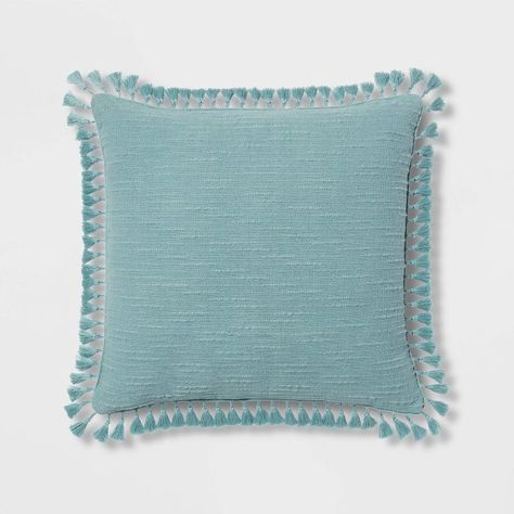 Euro Textured Slub Tassel Decorative Throw Pillow Light Teal Blue - Threshold™ - Shipt Aqua Throw Pillows, Bedding Style, Aqua Pillows, Teal Throw Pillows, Western Bedding, Orange Bedding, Recycled Polyester Fabric, Light Teal, Pillows And Throws