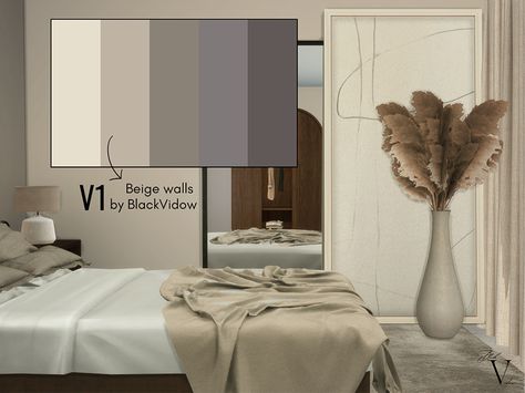 The Sims Resource - Beige Walls V1 Sims 4 Beige Cc, Mod For Sims 4, Wall Nook, Mod Wall, Sims 4 Bedroom, Cc Furniture, Sims 4 House Building, Beige Bedroom, Casas The Sims 4