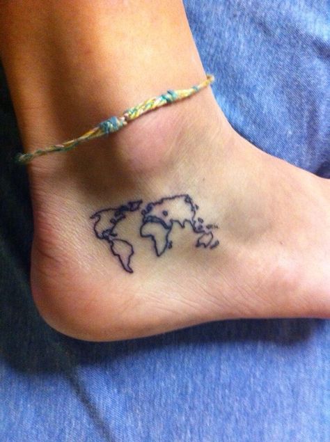 World map tattoo 27 Tattoo, Ankle Tattoo For Girl, World Map Tattoos, Tattoo Diy, Petit Tattoo, Ankle Tattoos For Women, Map Tattoos, Tasteful Tattoos, 4 Tattoo