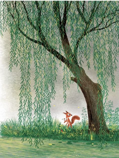 Vintage Tree, Tree Illustration, Art Et Illustration, Willow Tree, Woodland Creatures, Childrens Illustrations, Children's Book Illustration, Beautiful Tree, Art And Illustration