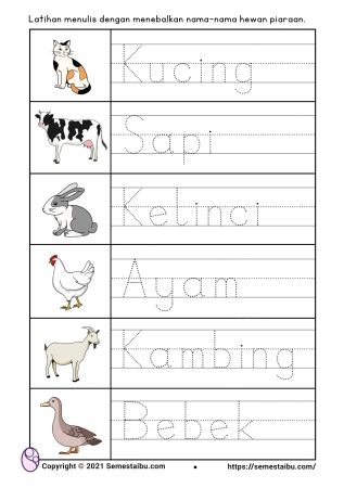 Lembar Kerja Anak TK - PAUD | Kognitif | Tema Binatang / Hewan Preschool Activity Sheets, Farm Animals Preschool, Color Worksheets For Preschool, Preschool Activities Printable, Fun Worksheets For Kids, Free Preschool Worksheets, Preschool Writing, Kids Study, English Lessons For Kids