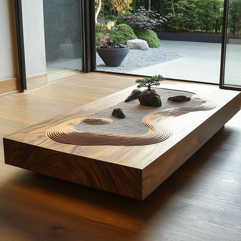 The Zen Rock Garden Coffee Table brings tranquility into your home with its minimalist design. Inspired by traditional Japanese rock gardens, this table features a serene arrangement of stone-like elements on a smooth, natural surface. Its calming aesthetic makes it a perfect centerpiece for fostering relaxation and mindfulness in any living space. Zen Garden Table, Japanese Rock Garden, Calming Aesthetic, Zen Rock Garden, Labyrinth Design, Zen Rock, Dream Plants, Japanese Zen Garden, Garden Coffee Table