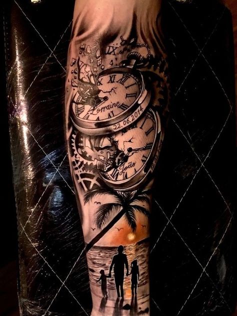 Family Tattoos For Men, Tattoo For Son, Rat Rods Truck, Clock Tattoo, Hand Tattoos For Guys, Baby Tattoos, Family Tattoos, Hand Tattoos, Tattoos For Guys