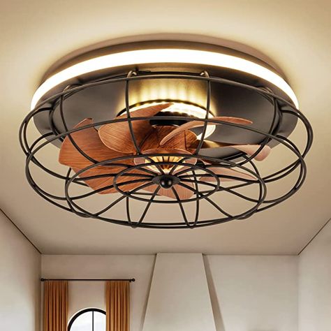 Amazon.com: Bladeless Ceiling Fan With Light And Remote Control, Low Profile Caged Ceiling Fan, 6-Speeds Enclosed Fan Light Flush Mount, Suitable For Small Room, Black : Tools & Home Improvement Small Room Black, Outdoor Wood Ceiling, Bladeless Ceiling Fan With Light, Kitchen Fan, Rustic Ceiling Fan, Living Room Ceiling Fan, Bladeless Ceiling Fan, Wood Ceiling Fans, Low Ceiling Lighting