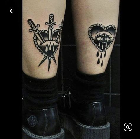 Tattoo Calf, Traditional Heart Tattoos, Traditional Black Tattoo, Traditional Tattoo Design, Knee Tattoo, Calf Tattoo, Leg Sleeve, Up Tattoos, American Traditional Tattoo