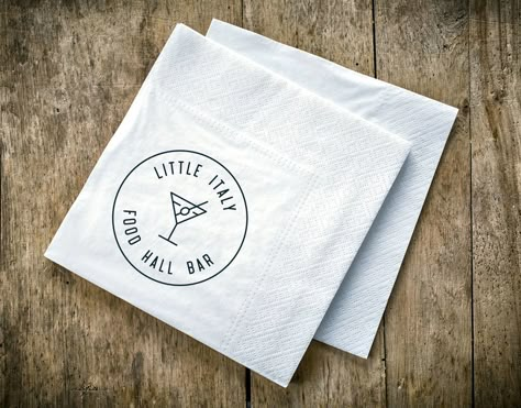 Restaurant Napkin Design, Branded Napkins, Restaurant Napkins, Napkin Designs, Bar Napkins, Astoria Queens, Web Logo, Events Ideas, Food Menu Design