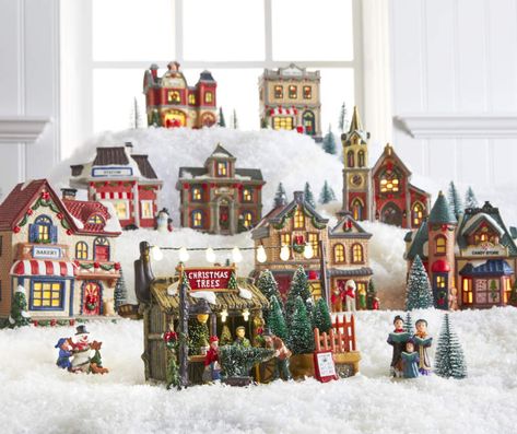 Lighted Holiday Village Collection | Big Lots Christmas Train Decorations, Diy Christmas Decorations Dollar Tree, Christmas Store Window, Holiday Village Display, Tree Village Display, Christmas Tree Village Display, Christmas Village Display Ideas, Village Display Ideas, Christmas Village Decorations