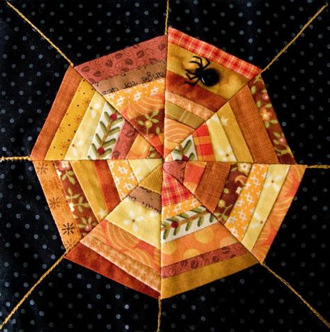 Spiderweb Quilt Block Halloween Sewing Projects, Halloween Quilt Patterns, Halloween Blocks, Polka Dot Chair, Halloween Sewing, Holiday Quilts, Patch Aplique, Fall Quilts, Halloween Quilts