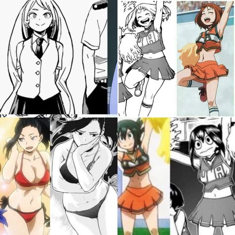 Mha Cheerleaders Manga, Manga Momo Yaoyorozu, Momo Mha Manga, My Hero Academia All For One, Mha Cheerleaders, Mha X Mlb, All For One Boku No Hero, Ochako X Tsuyu, Tsuyu X Uraraka