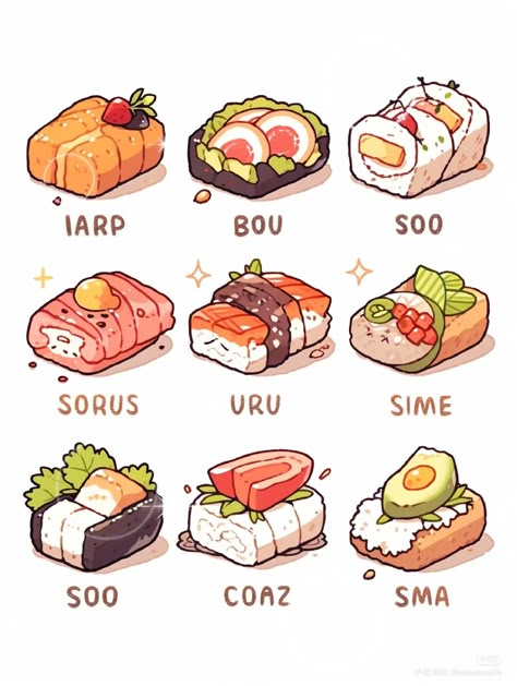 Japanese Food Drawing, Sushi Drawing, Food Illust, Japanese Food Illustration, Food Illustration Design, 귀여운 음식 그림, Food Drawings, Food Artwork, Food Illustration Art