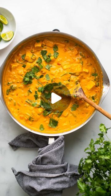 Deborah Murphy MS, RD | Plant-Based Recipes on Instagram: "This delicious Thai-inspired tofu pumpkin curry can be ready to eat in just about 30 minutes and has a short and sweet ingredient list. Thai red curry paste add tons of flavor and some heat that is balanced out by the natural sweetness in canned pumpkin. Add firm tofu for your protein - it’s so good!

SAVE this post and follow @dietitiandebbie for more plant-based recipes and tips. 

INGREDIENTS: 
1 package (14 oz) extra firm tofu cut in 1/2″ cubes
1 tablespoon olive oil
1/2 yellow onion chopped
1 red bell pepper chopped
1 clove garlic minced
1 teaspoon fresh ginger, minced
2-3 tablespoons red curry paste
1 can (15 oz) pumpkin puree (or 1 1/2 cups homemade pumpkin puree)
1 can (15 oz) full fat coconut milk (or sub 1 can lite coconu Thai Red Curry Paste, Pumpkin Curry, Firm Tofu, Homemade Pumpkin Puree, Red Curry Paste, Extra Firm Tofu, Ingredient List, Short And Sweet, Homemade Pumpkin