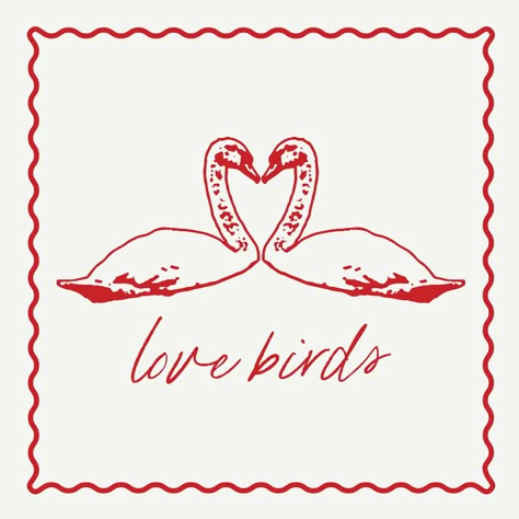 Love Birds Digital Etsy Print | Lover Girl Era | Graphic Post | Vintage Aesthetic | Mood Board Inspo Vintage I Love You, Love Bird Aesthetic, Art Prints For Walls Aesthetic, Love Bird Illustration, Love Birds Aesthetic, Valentines Aesthetic Vintage, Swans Making A Heart, Red Valentines Aesthetic, Anniversary Gift Aesthetic